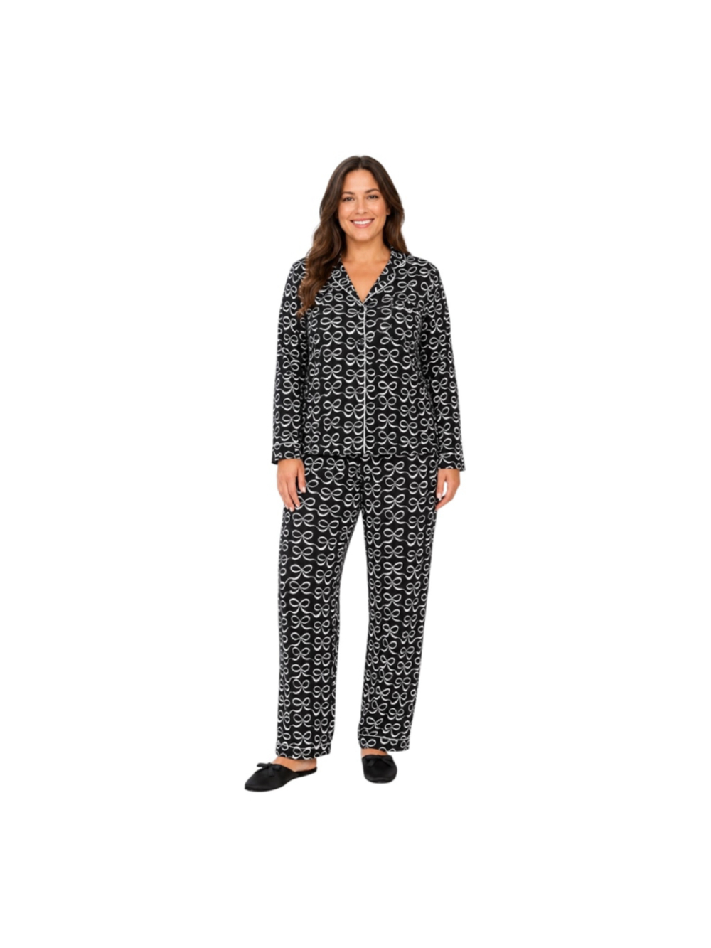 Kate Spade New York Black & White Bow Print Pajama Set Size L